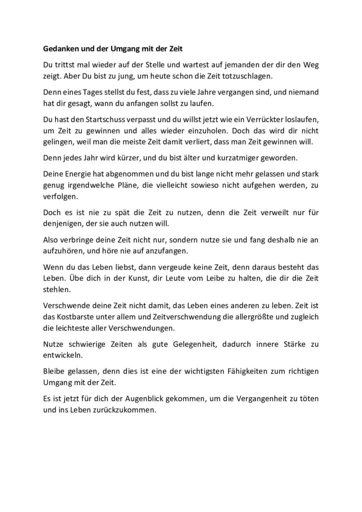 thumbnail of Gedanken und Umgang mit der Zeit