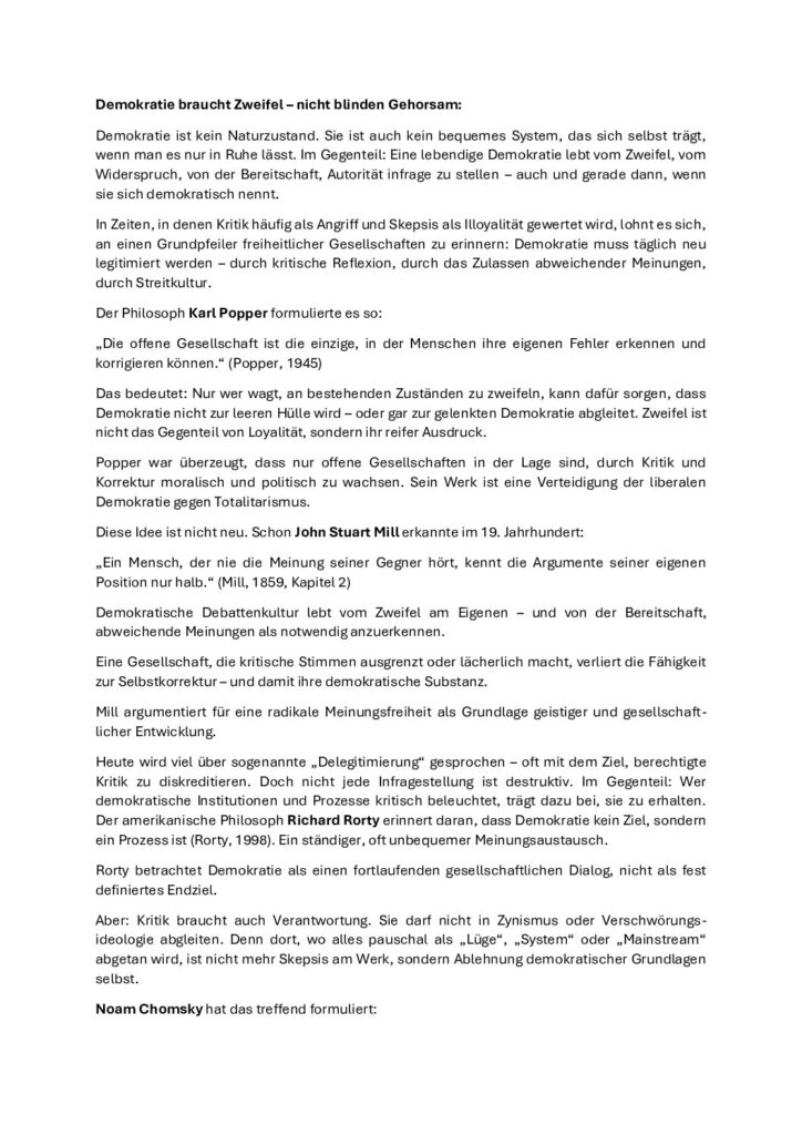 thumbnail of Demokratie braucht Zweifel – keinen blinden Gehorsam